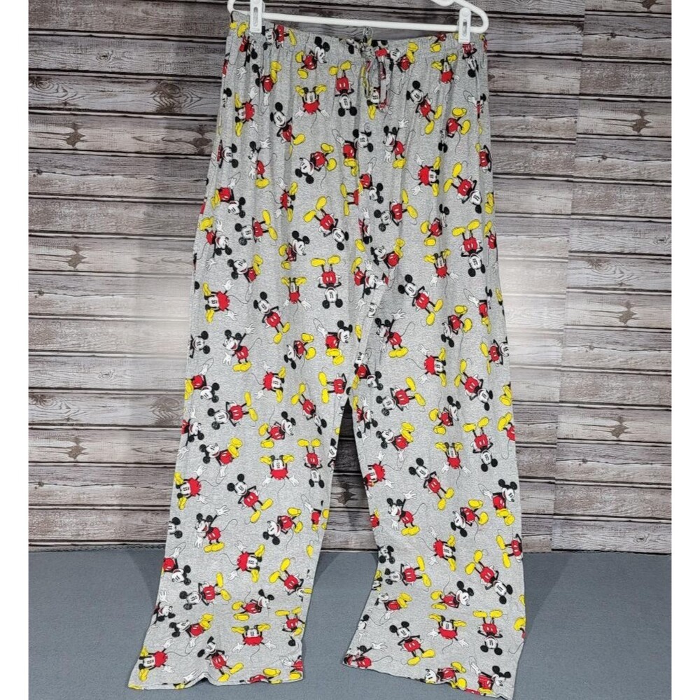 Disney Mickey Mouse Pajama Pants Gray Drawstring Elastic Waist Size 2XL - New